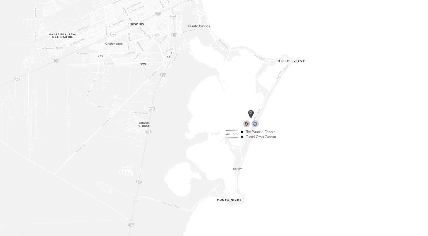 Mapa de ubicación del hotel The Pyramid Cancun